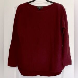 Charter Club Luxury 100% Cashmere Burgandy Crew Neck Sweater Hi Lo Hem Soft Sz S